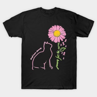 Cat Flower Paw For Cure Breast Cancer Awareness Support Gift T-Shirt